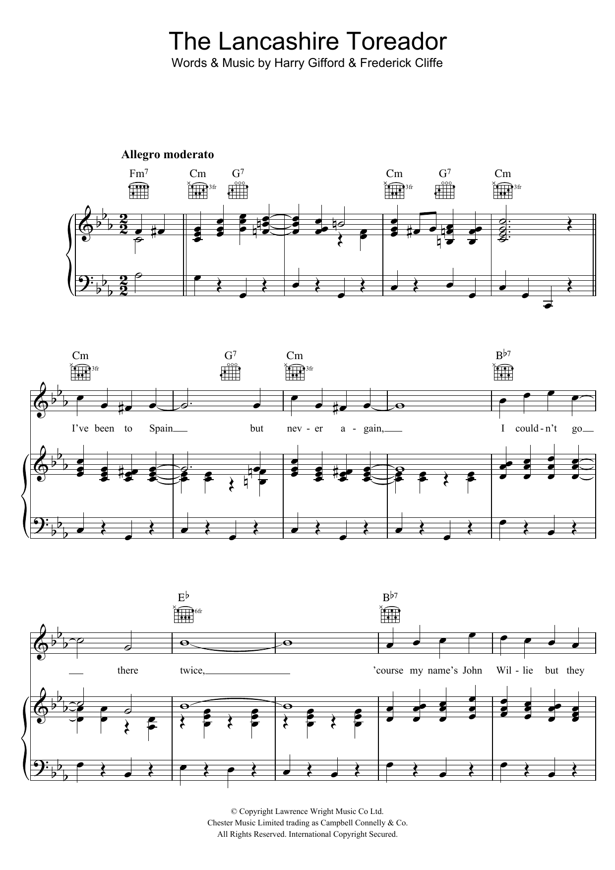 George Formby The Lancashire Toreador Sheet Music Notes & Chords for Piano, Vocal & Guitar (Right-Hand Melody) - Download or Print PDF