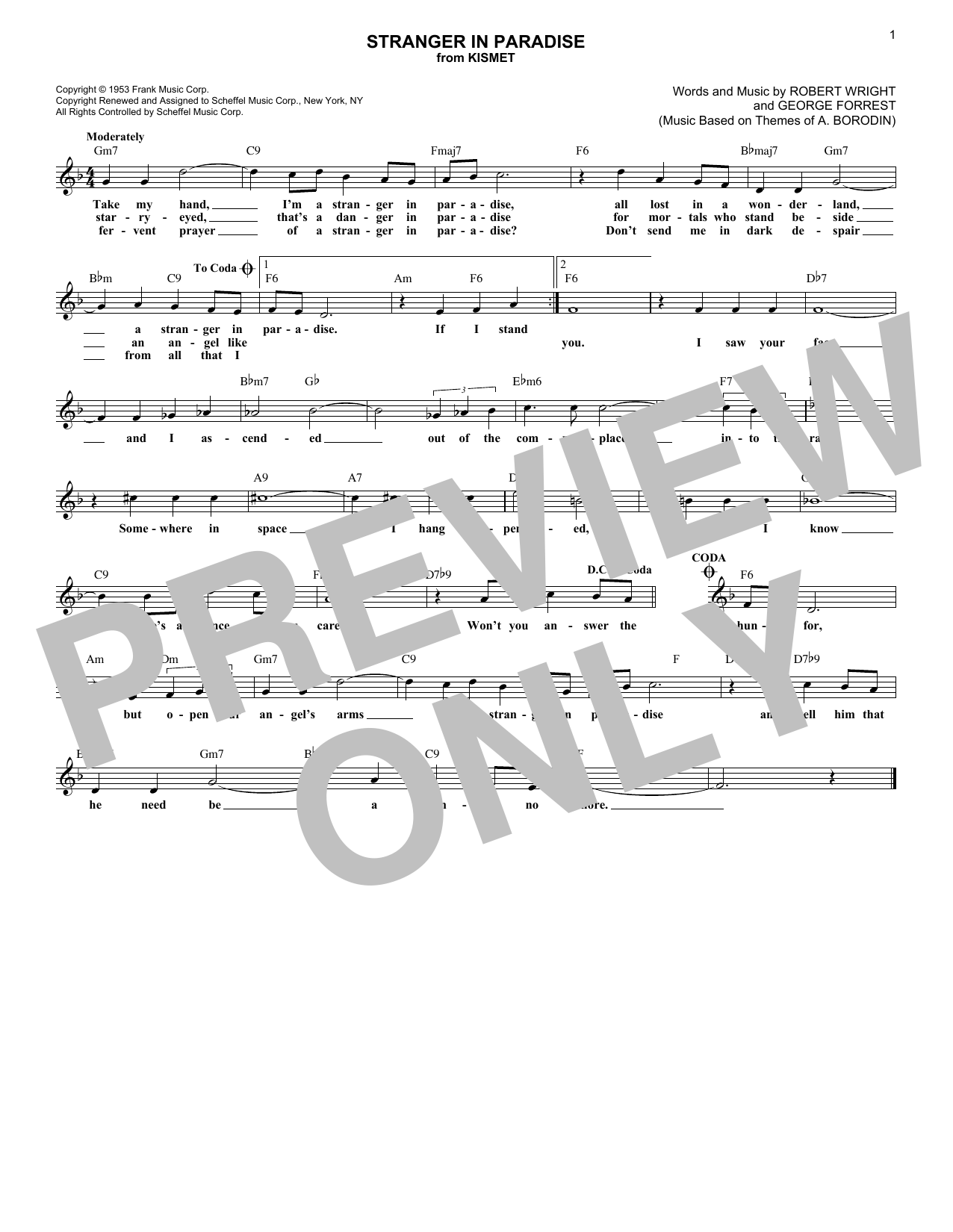 George Forrest Stranger In Paradise Sheet Music Notes & Chords for Lead Sheet / Fake Book - Download or Print PDF