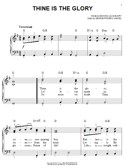 George Frideric Handel Thine Is The Glory Sheet Music Notes & Chords for Easy Piano - Download or Print PDF