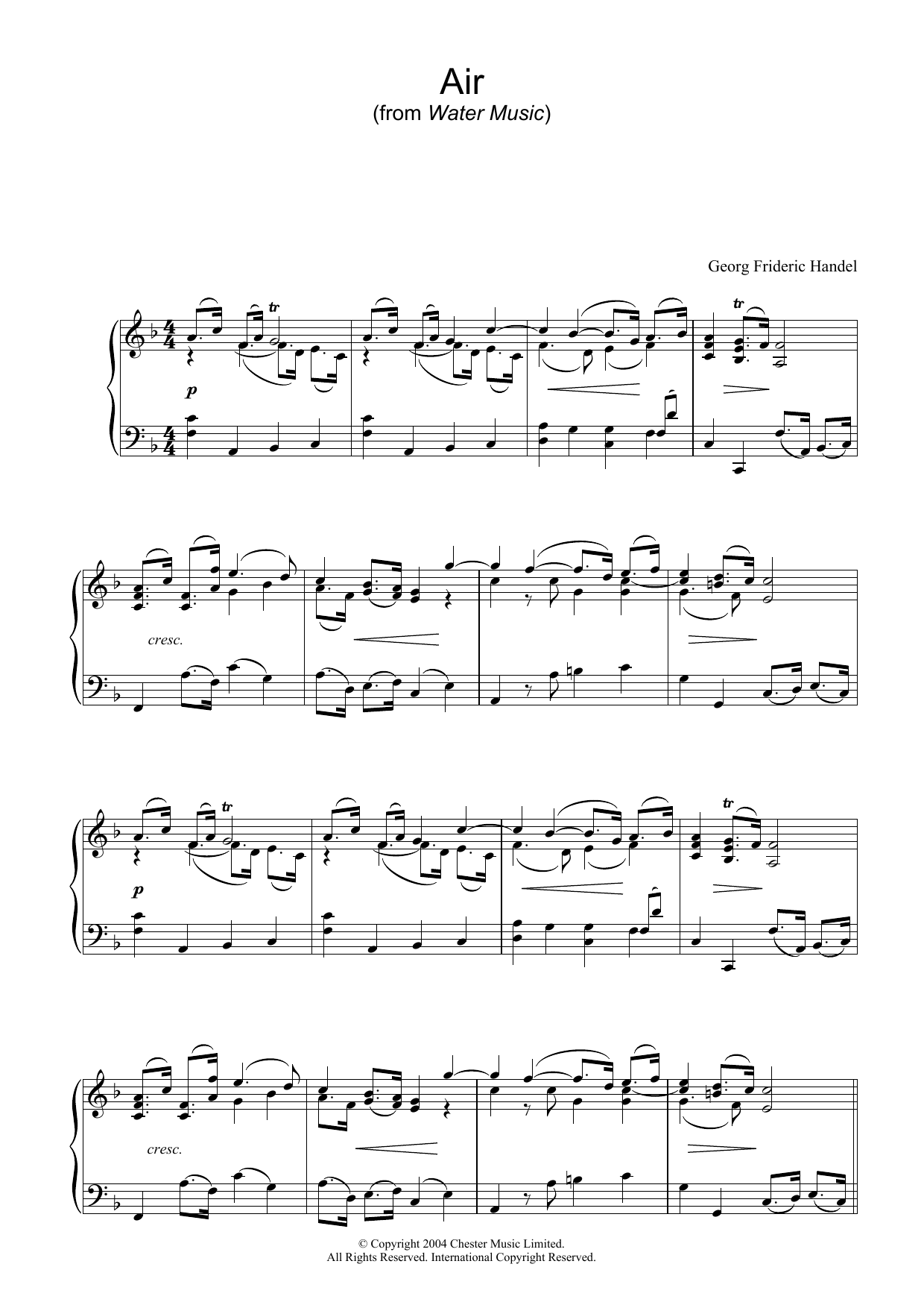 George Frideric Handel Air (from The Water Music Suite) Sheet Music Notes & Chords for Trumpet - Download or Print PDF