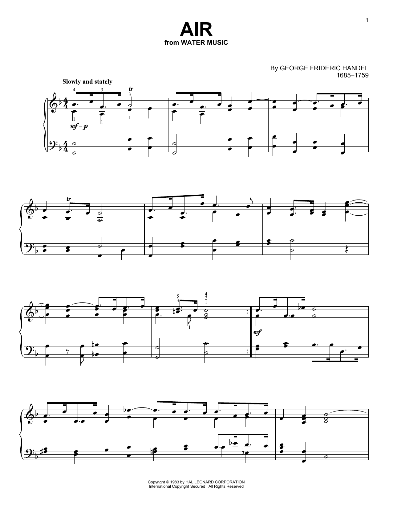 George Frideric Handel Air Sheet Music Notes & Chords for Flute - Download or Print PDF