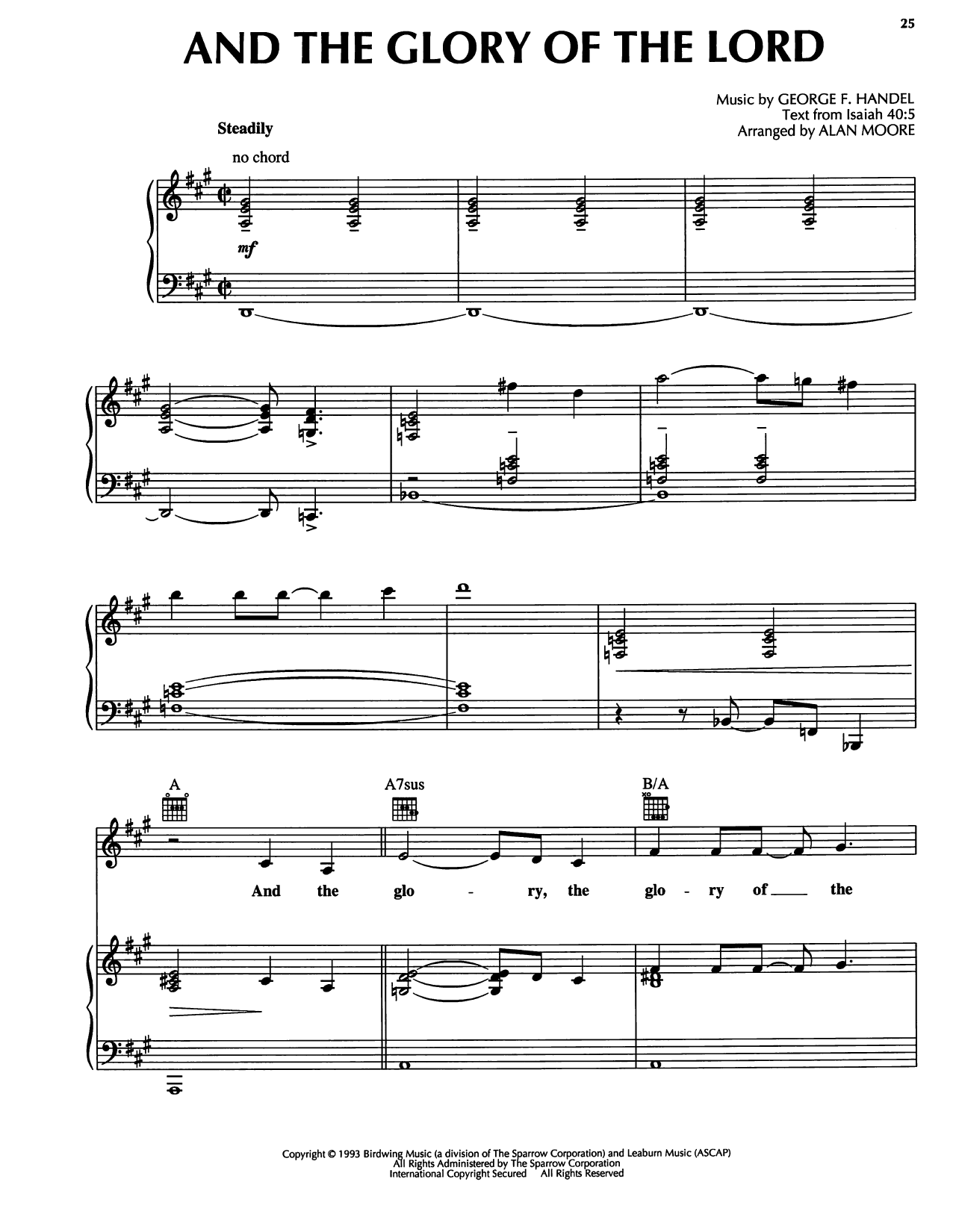 George Frideric Handel And The Glory Of The Lord Sheet Music Notes & Chords for Piano, Vocal & Guitar Chords (Right-Hand Melody) - Download or Print PDF George Frideric Handel And The Glory Of The Lord Sheet Music Notes & Chords for Piano, Vocal & Guitar Chords (Right-Hand Melody) - Download or Print PDF