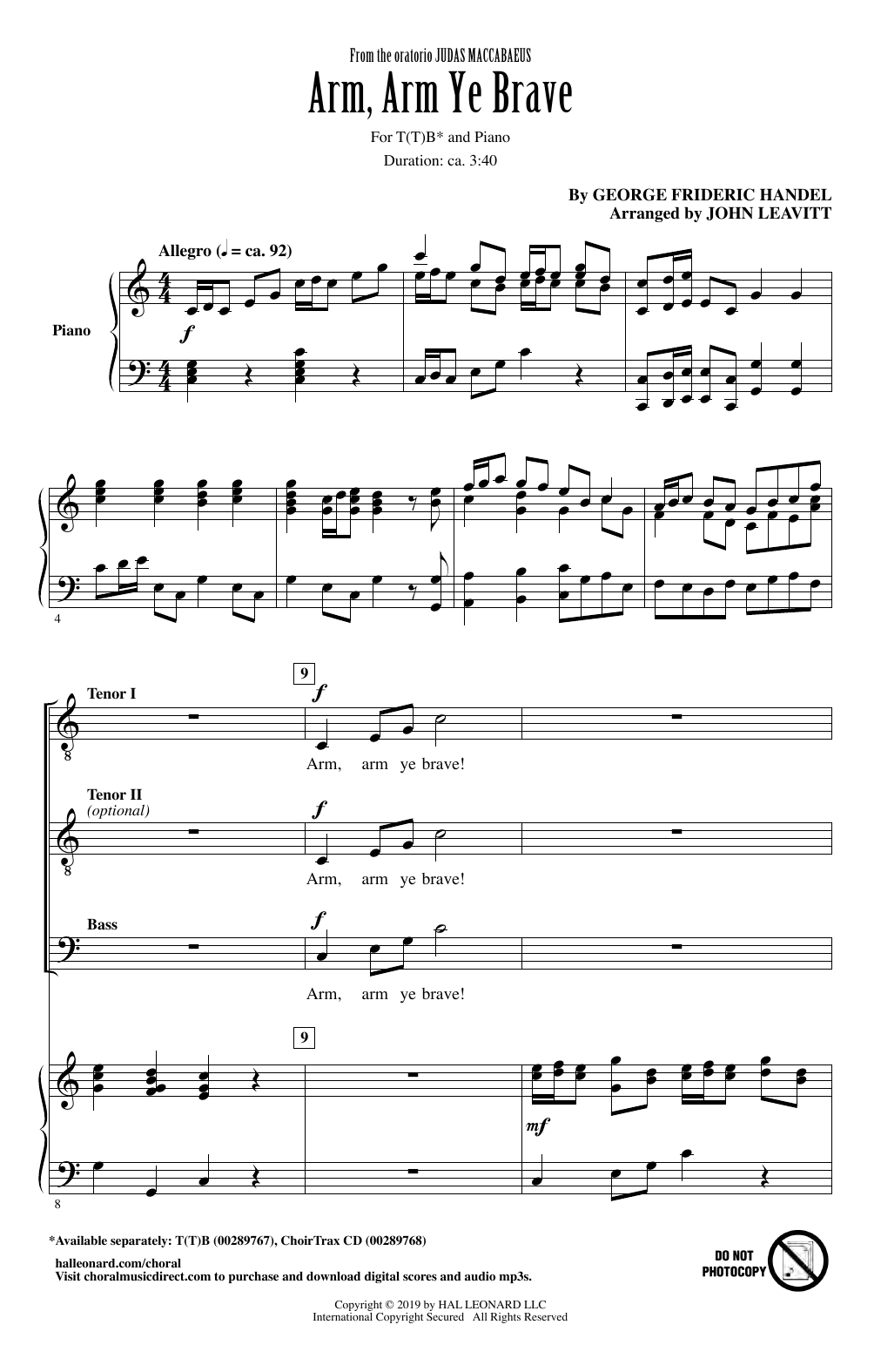 George Frideric Handel Arm, Arm Ye Brave (arr. John Leavitt) Sheet Music Notes & Chords for Choir - Download or Print PDF