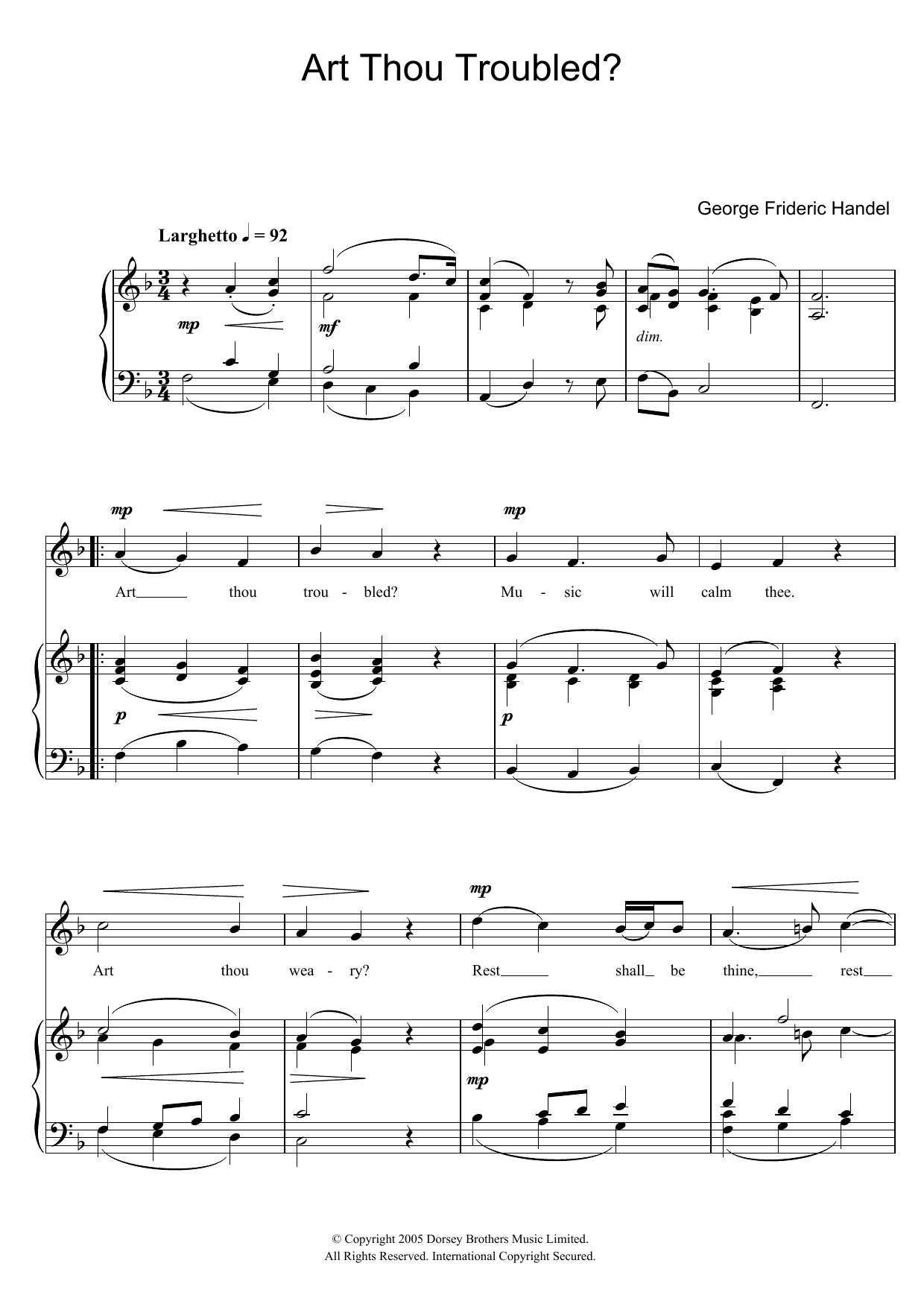 George Frideric Handel Art Thou Troubled? (from Rodelinda) Sheet Music Notes & Chords for Piano & Vocal - Download or Print PDF