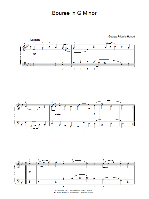 George Frideric Handel Bouree In G Minor Sheet Music Notes & Chords for Piano - Download or Print PDF
