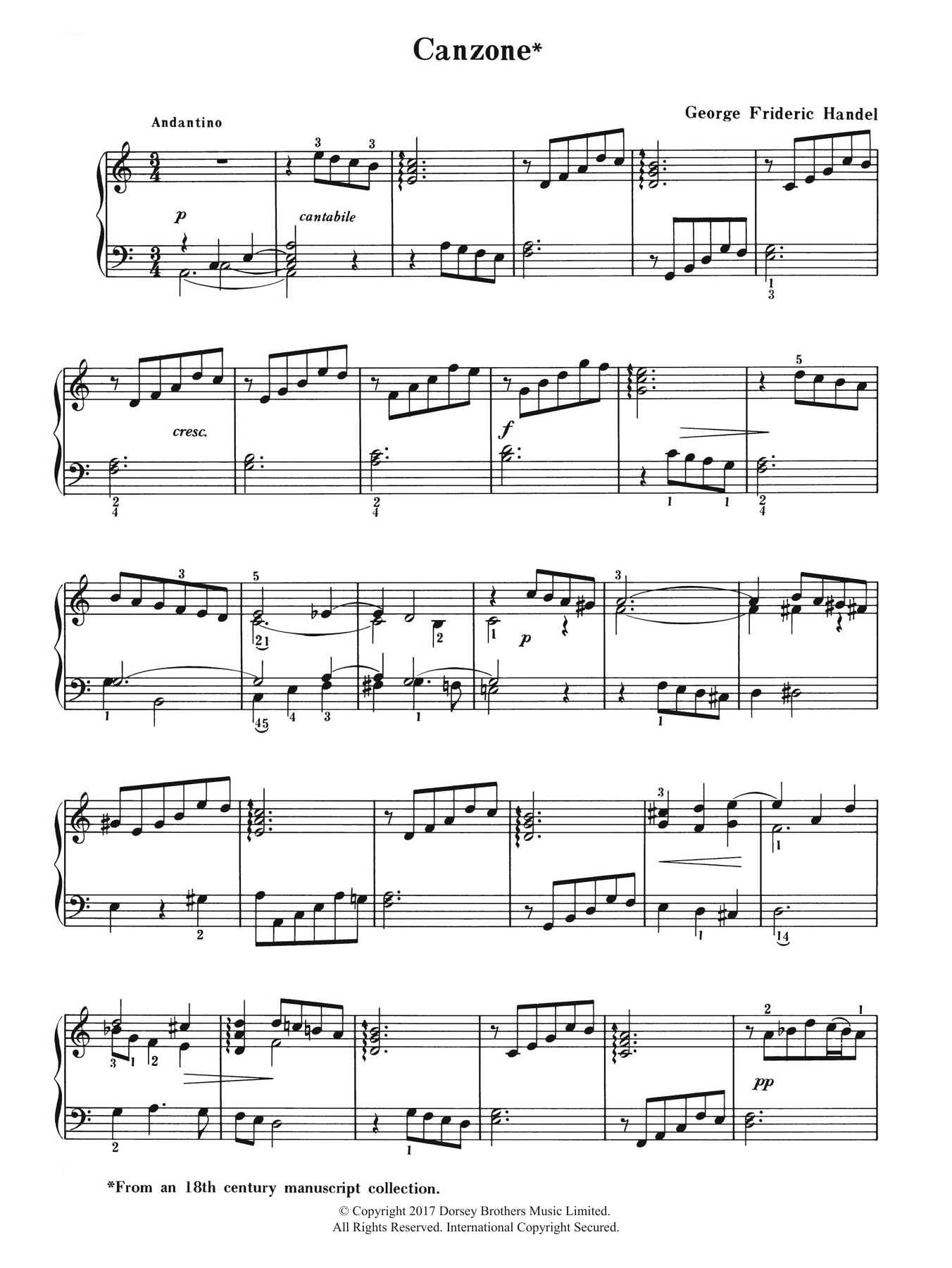 George Frideric Handel Canzone Sheet Music Notes & Chords for Piano - Download or Print PDF