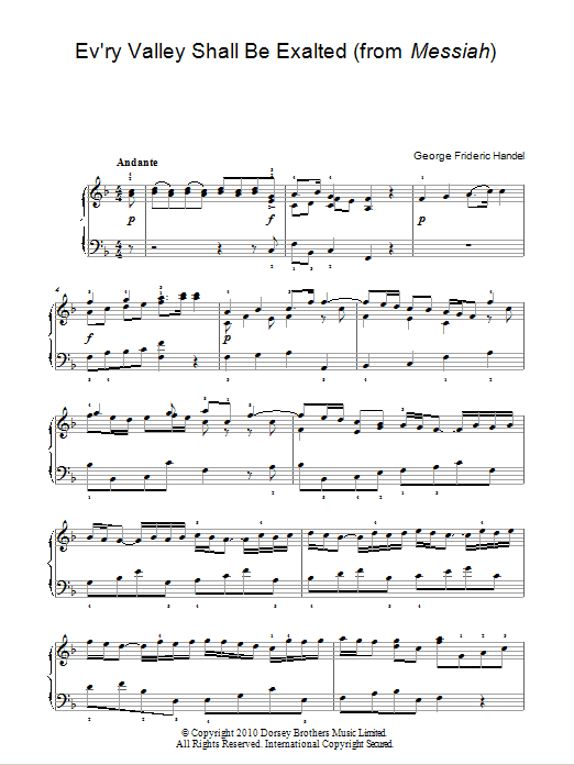 George Frideric Handel Ev'ry Valley Shall Be Exalted (from Messiah) Sheet Music Notes & Chords for Easy Piano - Download or Print PDF
