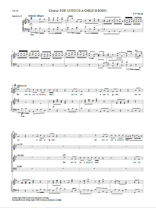 George Frideric Handel For Unto Us A Child Is Born Sheet Music Notes & Chords for SATB Choir - Download or Print PDF