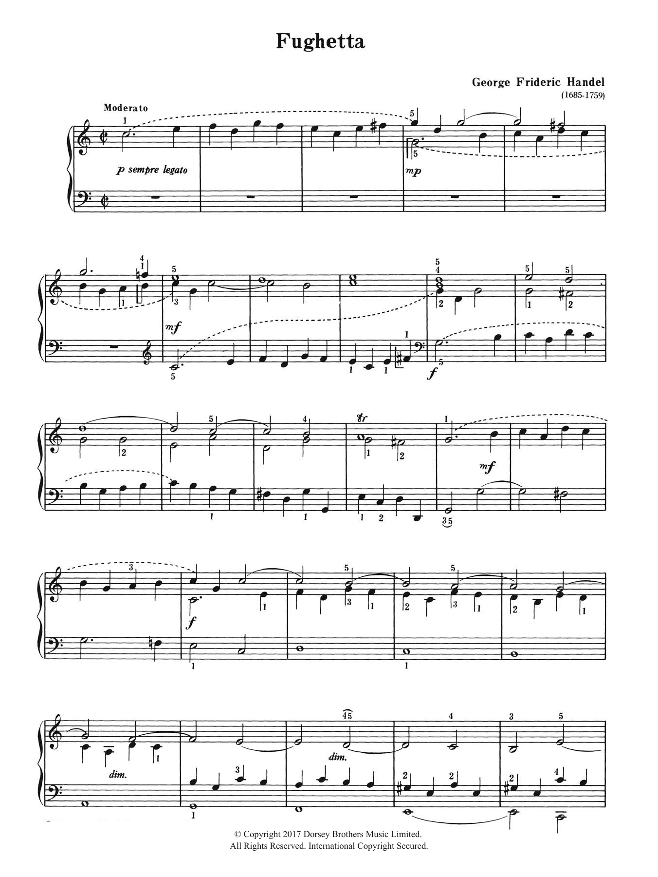George Frideric Handel Fughetta Sheet Music Notes & Chords for Piano - Download or Print PDF