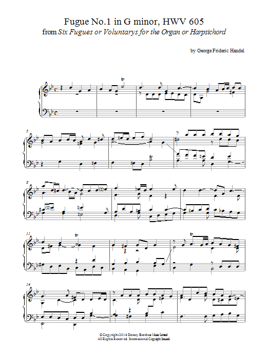 George Frideric Handel Fugue No.1 In G Minor (From 6 Fugues) HWV 605 Sheet Music Notes & Chords for Piano - Download or Print PDF