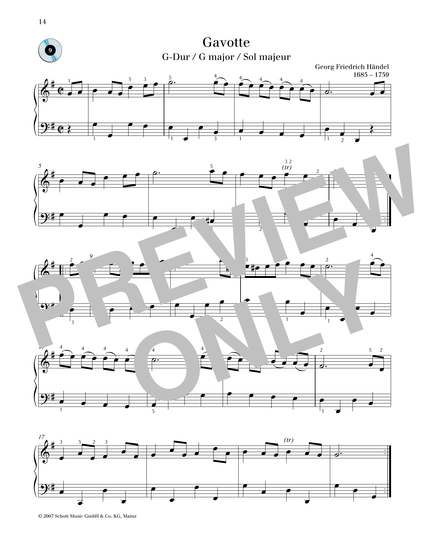 George Frideric Handel Gavotte G major Sheet Music Notes & Chords for Piano Solo - Download or Print PDF