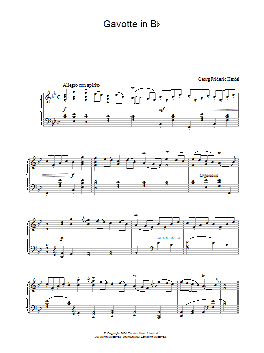 George Frideric Handel Gavotte In Bb Sheet Music Notes & Chords for Piano - Download or Print PDF