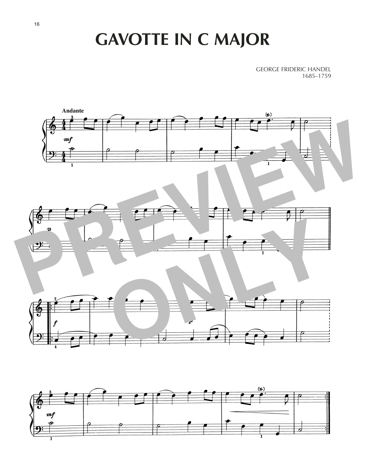 George Frideric Handel Gavotte In C Major Sheet Music Notes & Chords for Piano Solo - Download or Print PDF