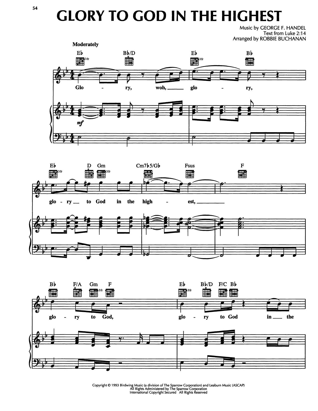 George Frideric Handel Glory To God In The Highest Sheet Music Notes & Chords for Piano, Vocal & Guitar Chords (Right-Hand Melody) - Download or Print PDF George Frideric Handel Glory To God In The Highest Sheet Music Notes & Chords for Piano, Vocal & Guitar Chords (Right-Hand Melody) - Download or Print PDF