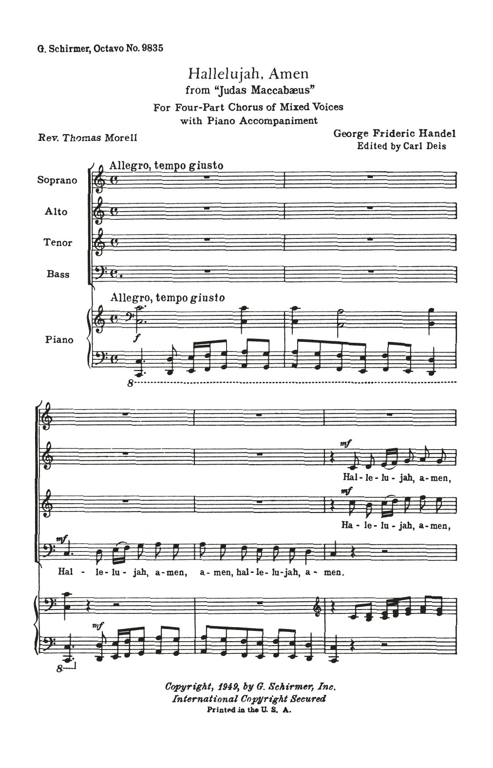 George Frideric Handel Hallelujah, Amen (from Judas Maccabaeus) Sheet Music Notes & Chords for SATB Choir - Download or Print PDF