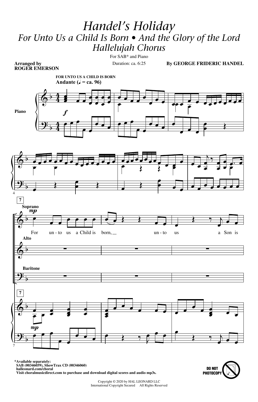 George Frideric Handel Handel's Holiday (arr. Roger Emerson) Sheet Music Notes & Chords for SAB Choir - Download or Print PDF