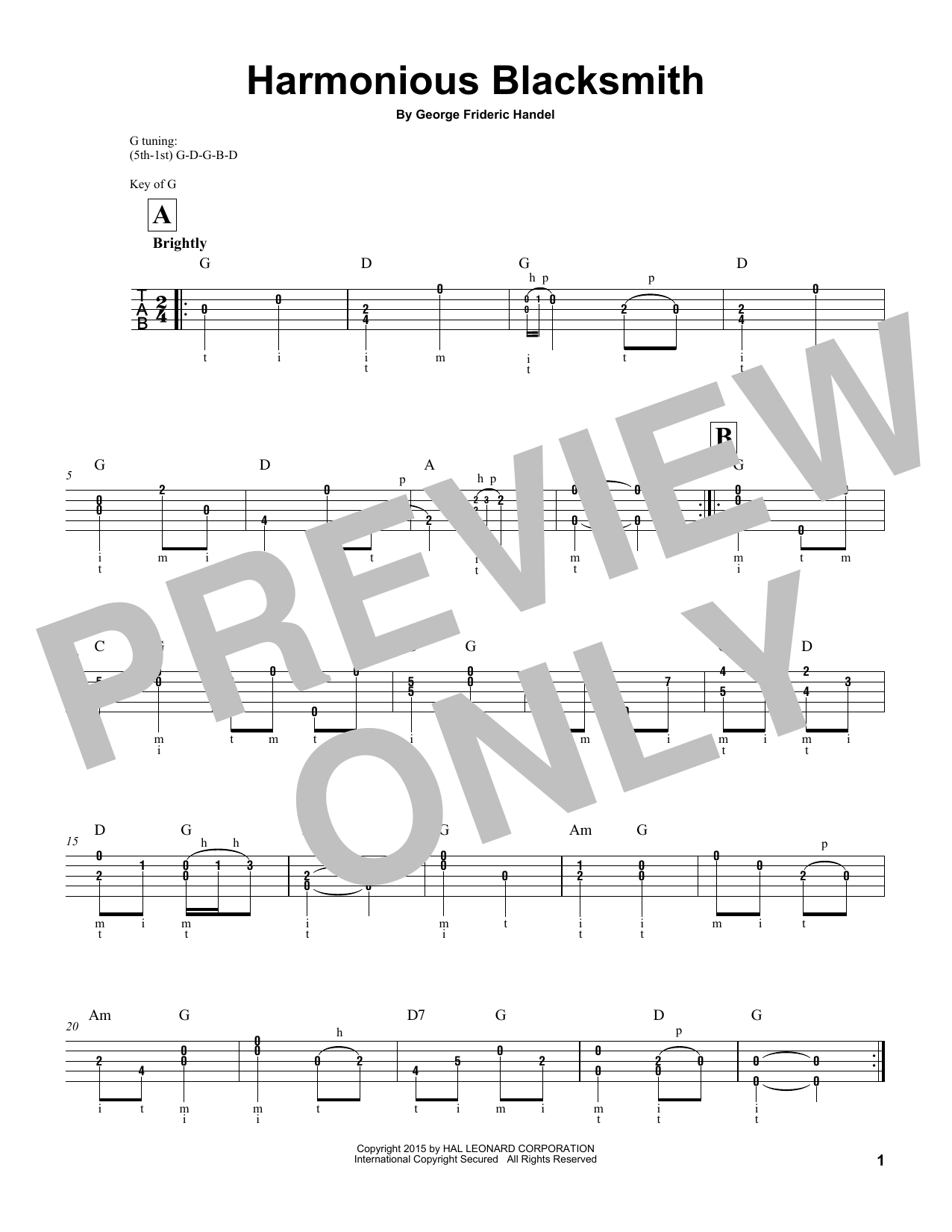 George Frideric Handel Harmonious Blacksmith Sheet Music Notes & Chords for Banjo - Download or Print PDF