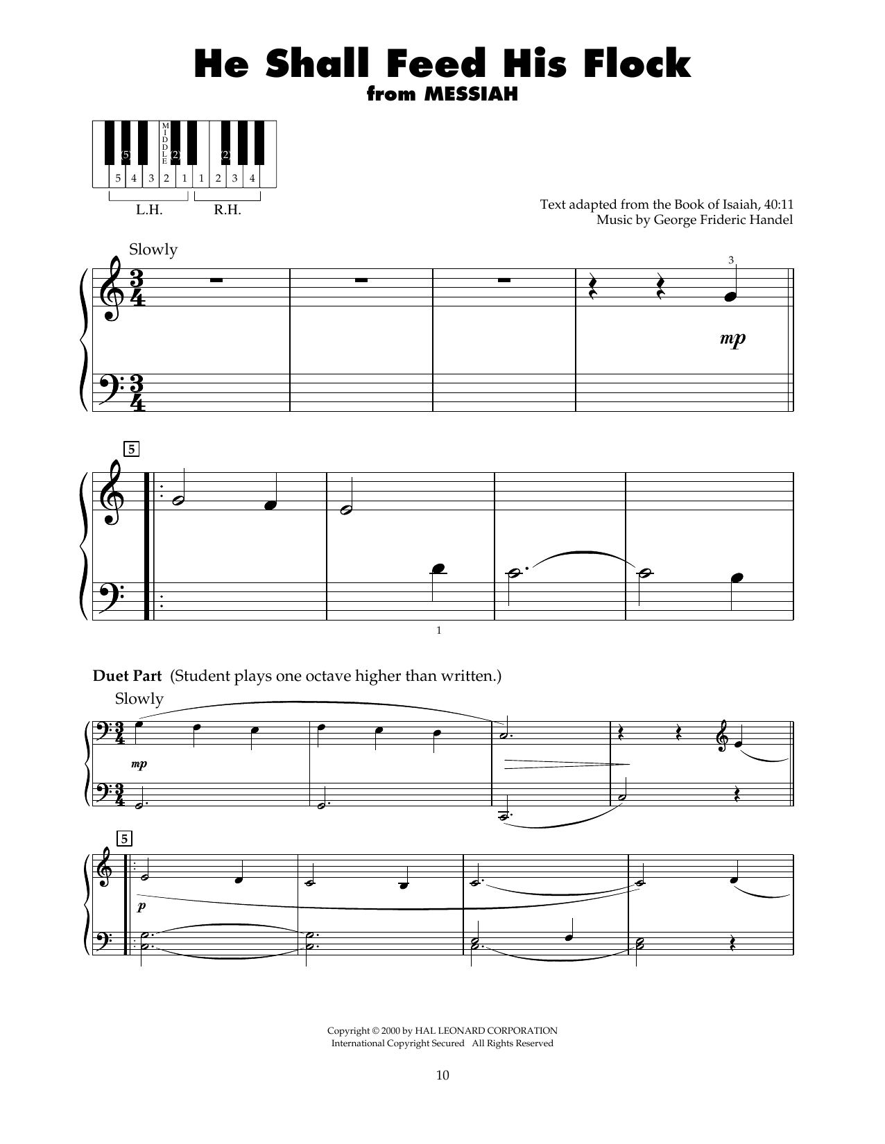 George Frideric Handel He Shall Feed His Flock (arr. Carol Klose) Sheet Music Notes & Chords for 5-Finger Piano - Download or Print PDF
