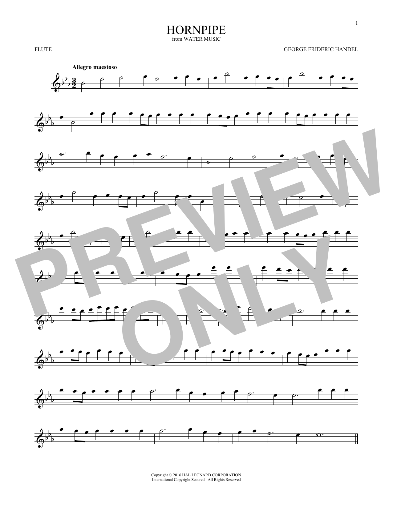 George Frideric Handel Hornpipe Sheet Music Notes & Chords for Alto Saxophone - Download or Print PDF