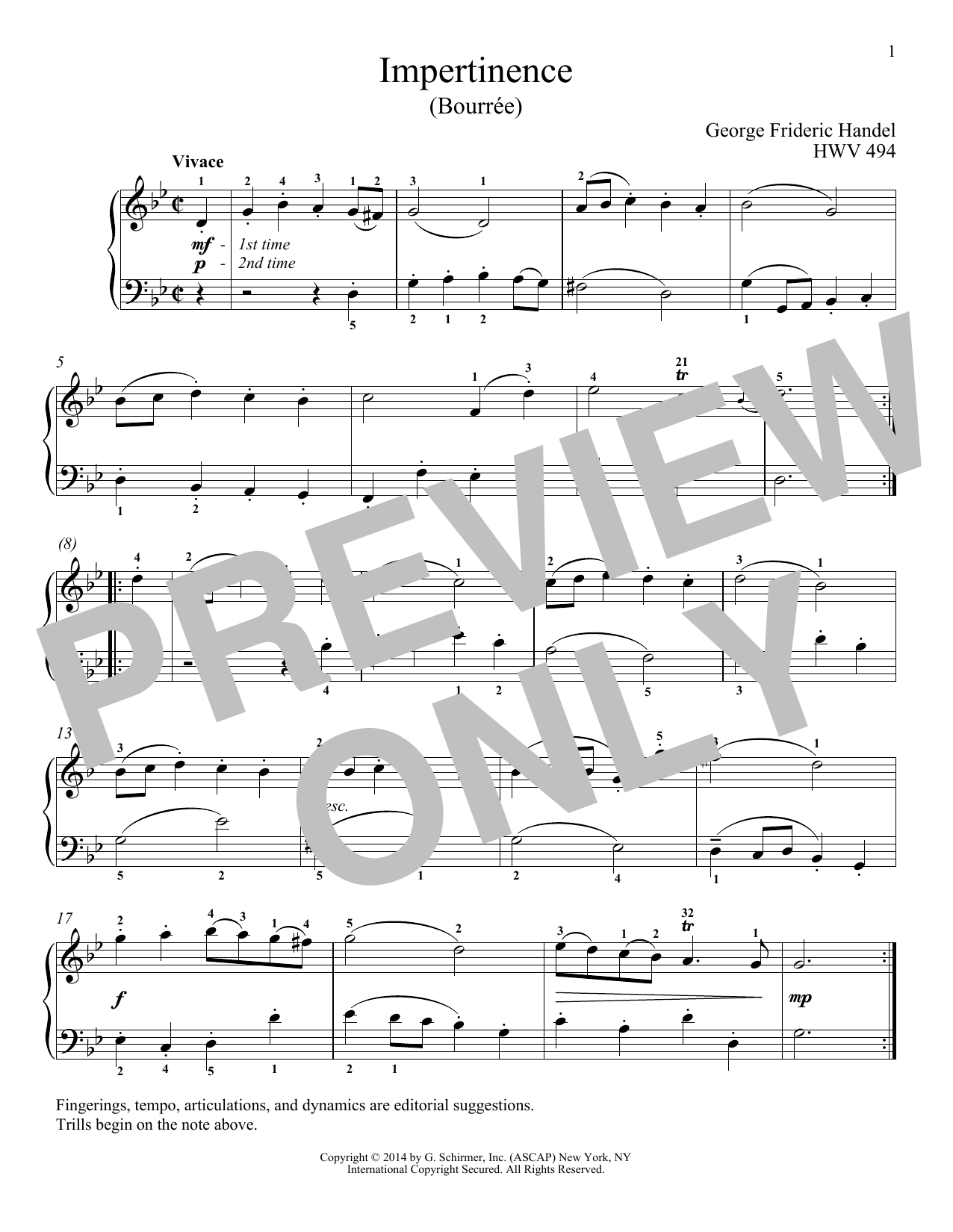 George Frideric Handel Impertinence, HWV 494 Sheet Music Notes & Chords for Piano - Download or Print PDF