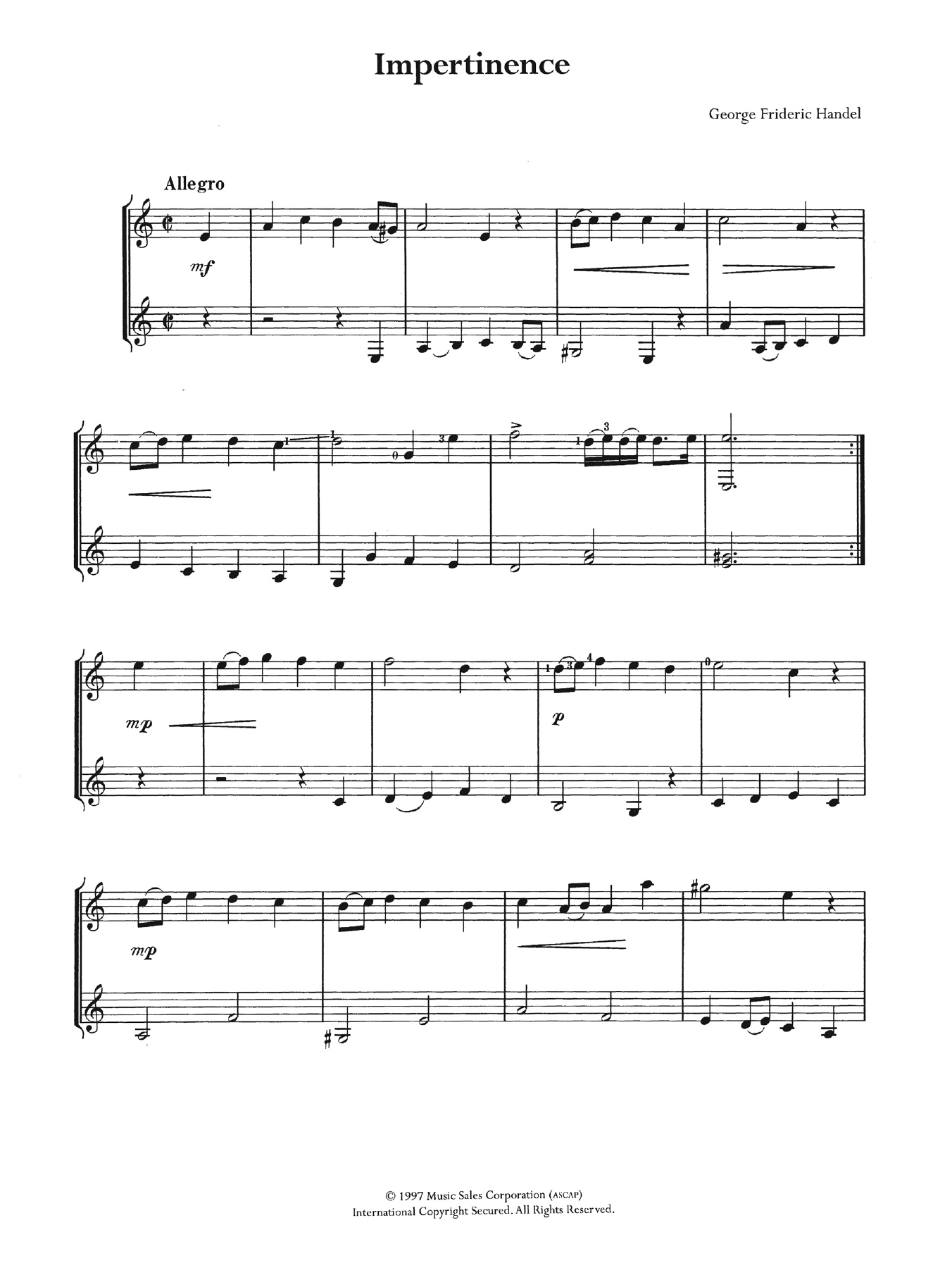 George Frideric Handel Impertinence Sheet Music Notes & Chords for Guitar - Download or Print PDF