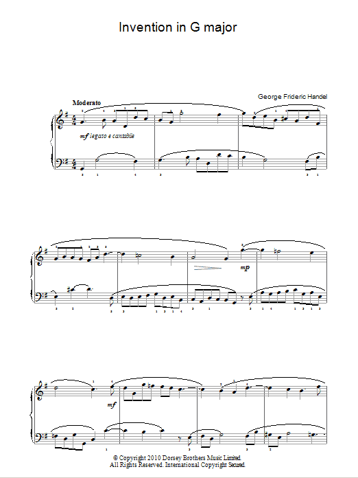 George Frideric Handel Invention In G Sheet Music Notes & Chords for Easy Piano - Download or Print PDF