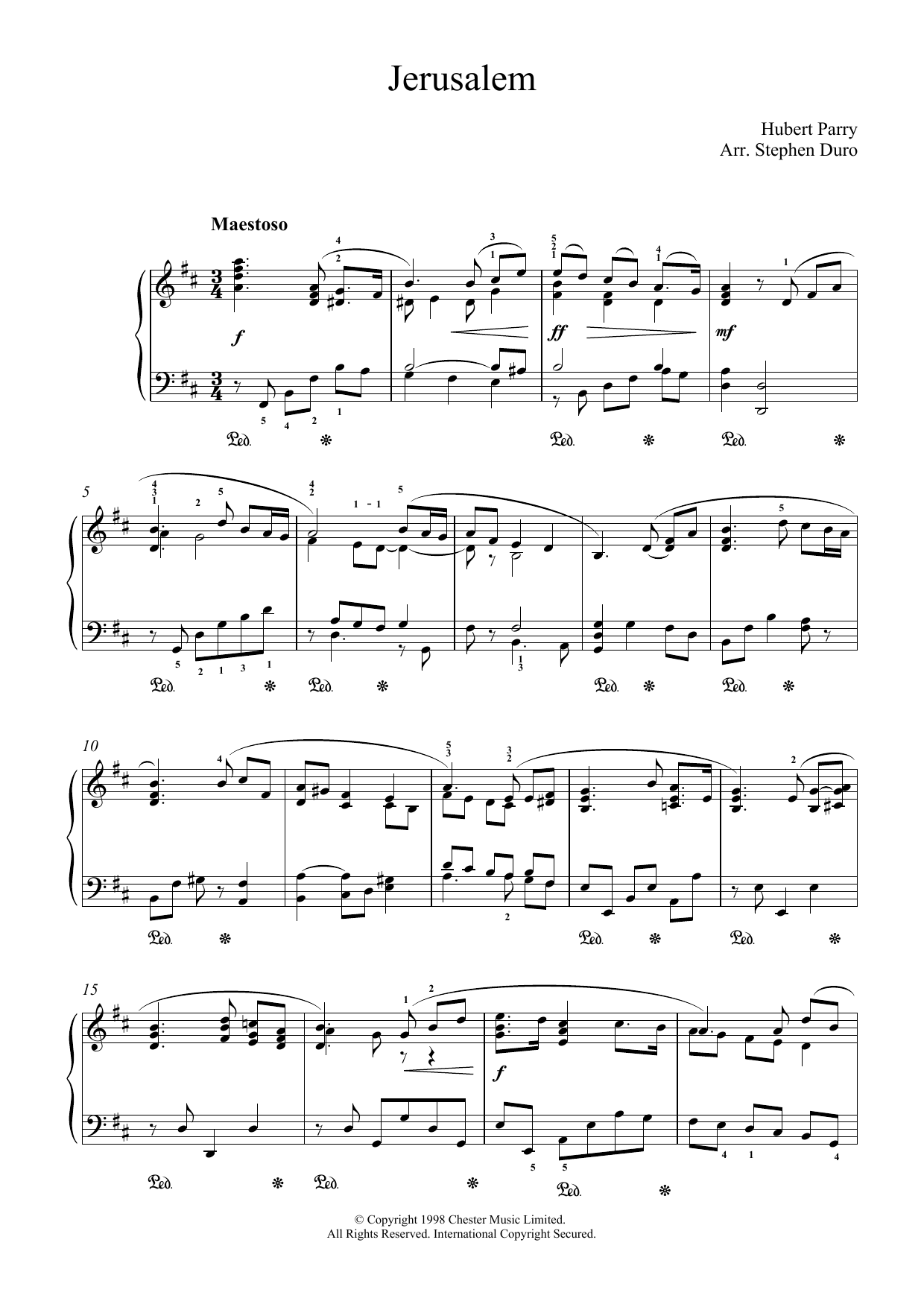 Hubert Parry Jerusalem Sheet Music Notes & Chords for Piano - Download or Print PDF