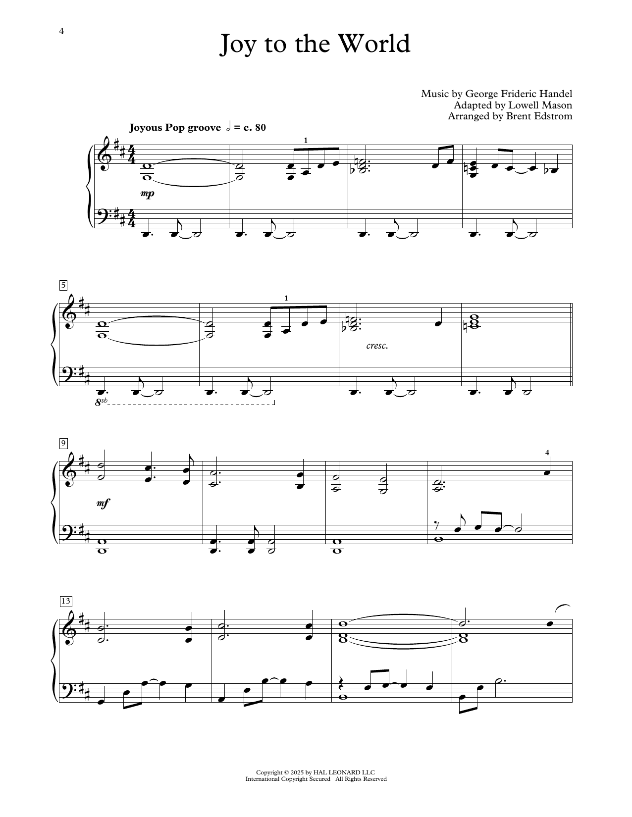 George Frideric Handel Joy To The World (arr. Brent Edstrom) Sheet Music Notes & Chords for Educational Piano - Download or Print PDF