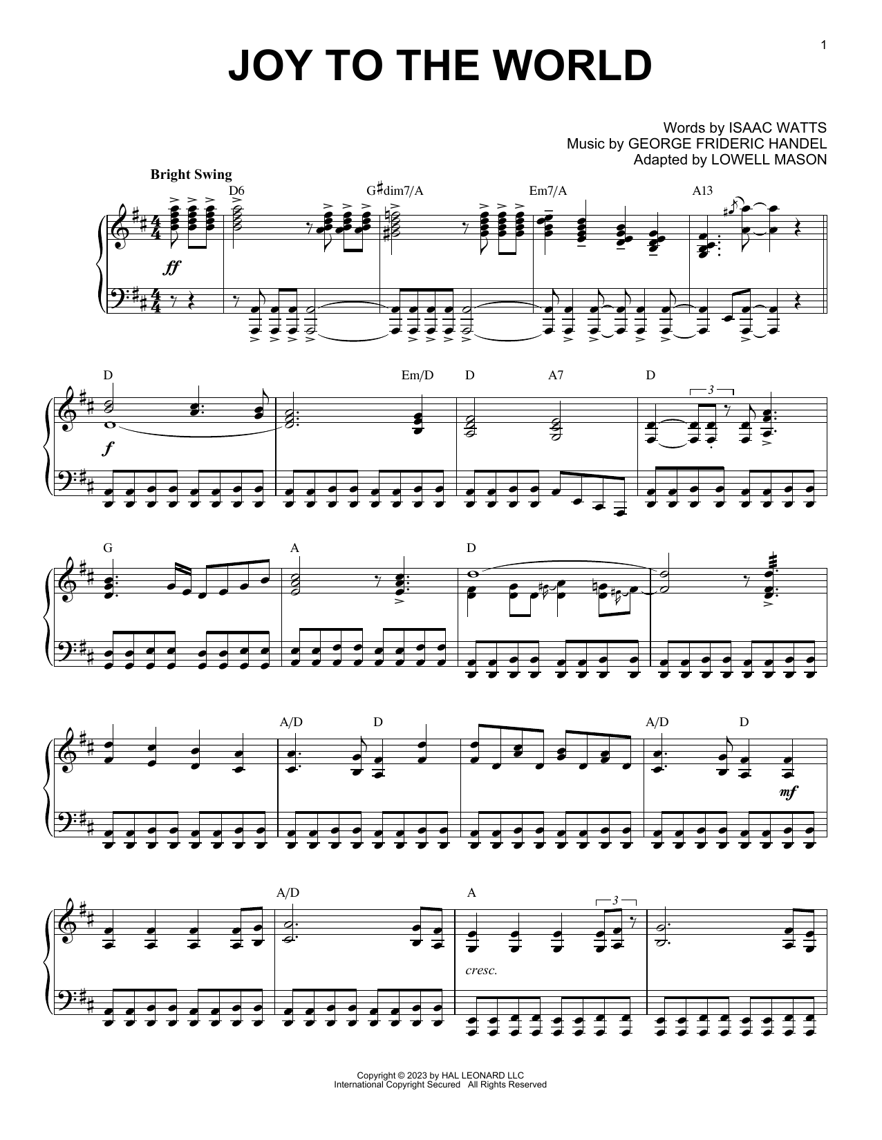 George Frideric Handel Joy To The World [Boogie Woogie version] (arr. Brent Edstrom) Sheet Music Notes & Chords for Piano Solo - Download or Print PDF
