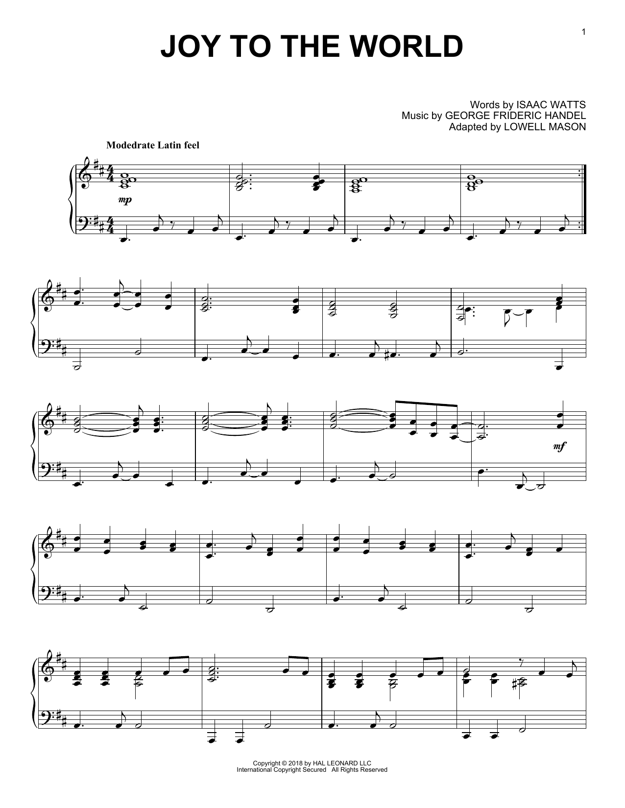 George Frideric Handel Joy To The World [Jazz version] Sheet Music Notes & Chords for Piano - Download or Print PDF