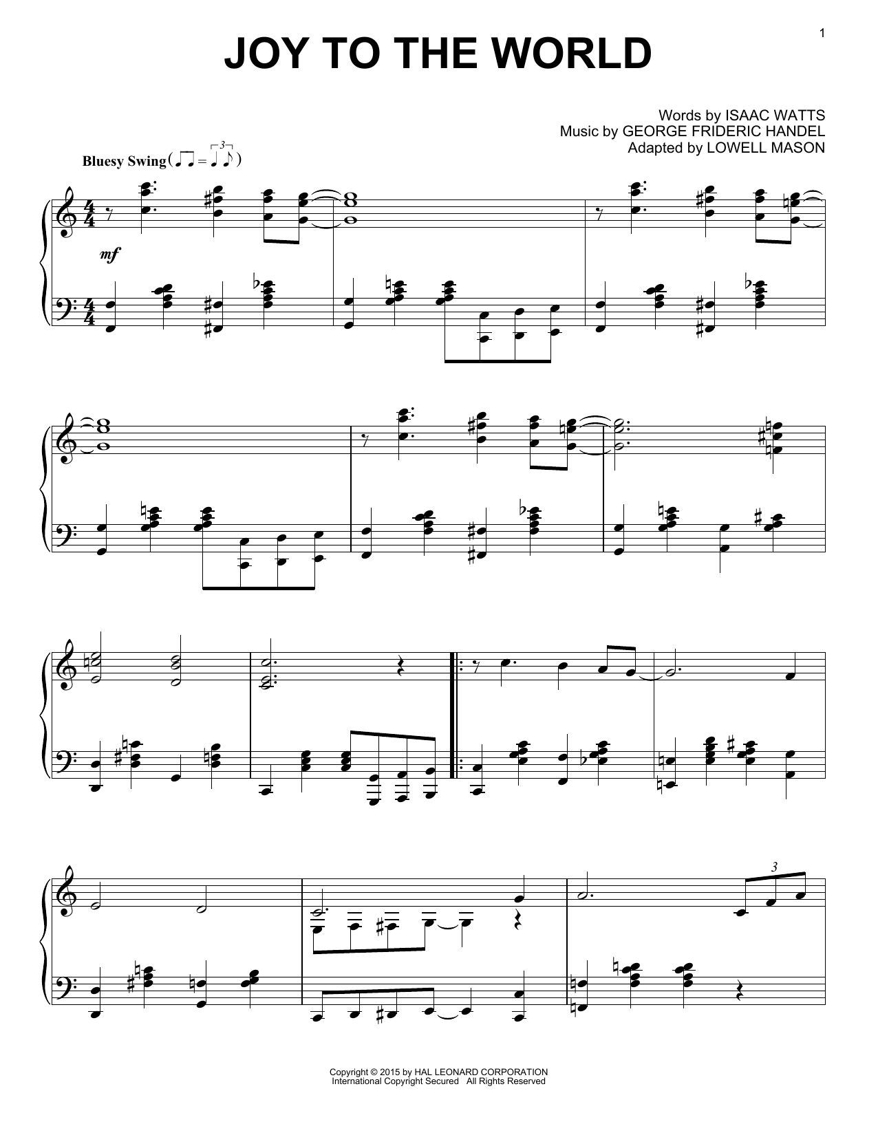 George Frideric Handel Joy To The World Sheet Music Notes & Chords for Piano (Big Notes) - Download or Print PDF