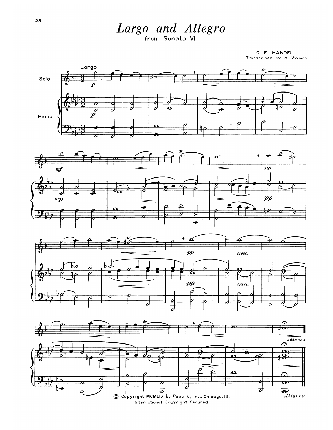 George Frideric Handel Largo & Allegro Sheet Music Notes & Chords for Alto Sax and Piano - Download or Print PDF