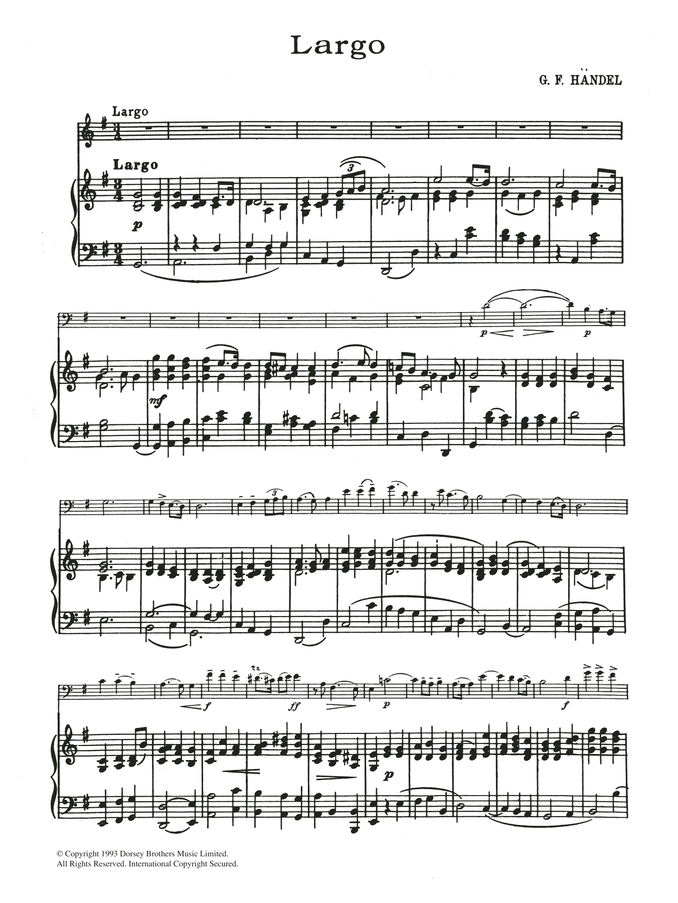 George Frideric Handel Largo In G Sheet Music Notes & Chords for Cello - Download or Print PDF