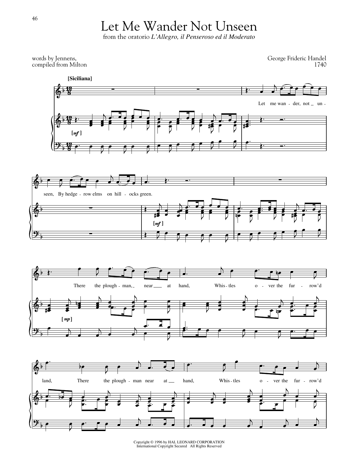 George Frideric Handel Let Me Wander Not Unseen Sheet Music Notes & Chords for Piano & Vocal - Download or Print PDF