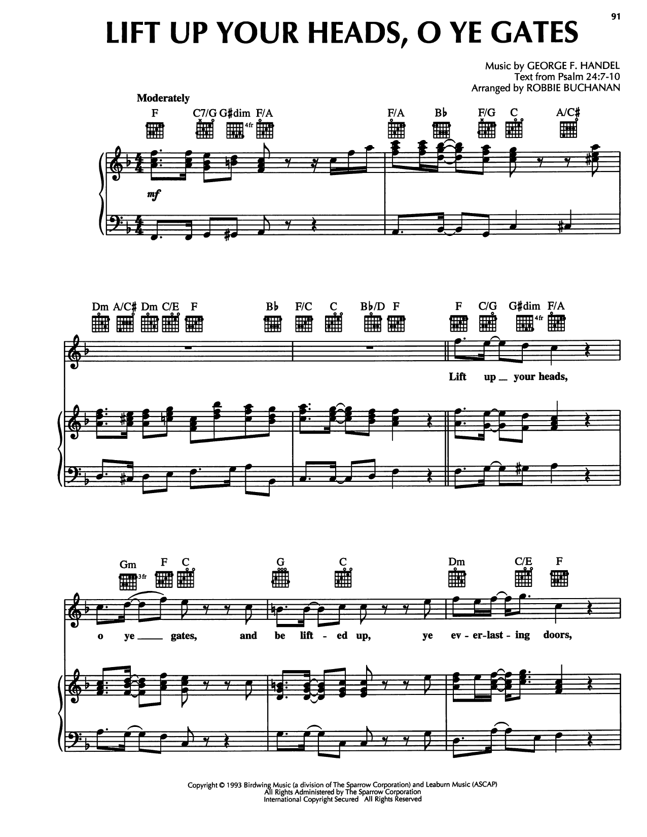 George Frideric Handel Lift Up Your Heads, O Ye Gates Sheet Music Notes & Chords for Piano, Vocal & Guitar Chords (Right-Hand Melody) - Download or Print PDF