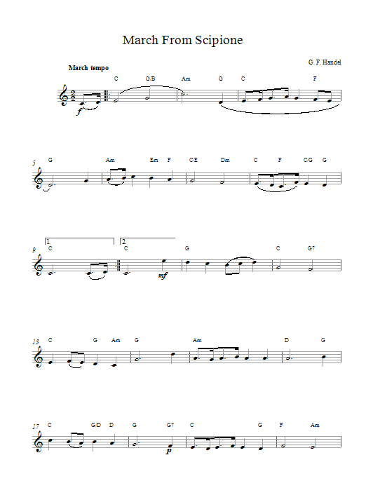 George Frideric Handel March From Scipione Sheet Music Notes & Chords for Melody Line & Chords - Download or Print PDF