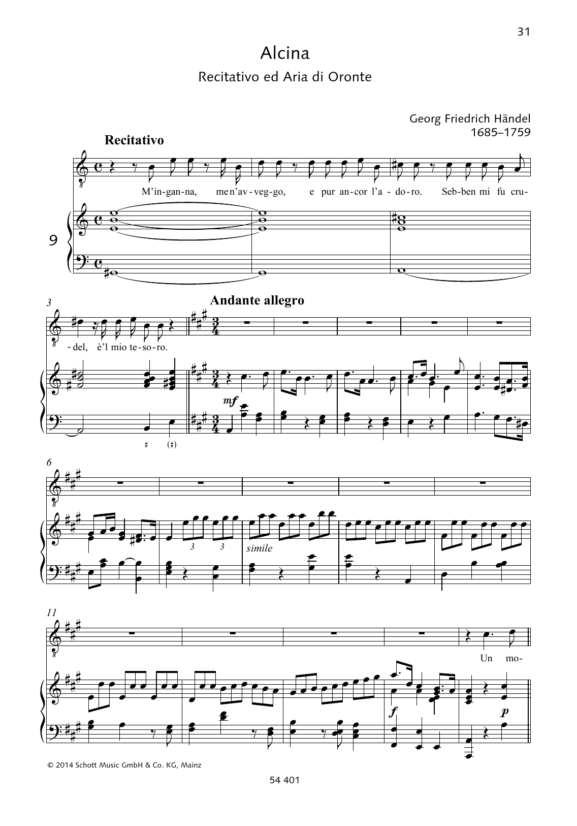 George Frideric Handel M'inganna, me n'avveggo / Un momento di contento Sheet Music Notes & Chords for Piano & Vocal - Download or Print PDF