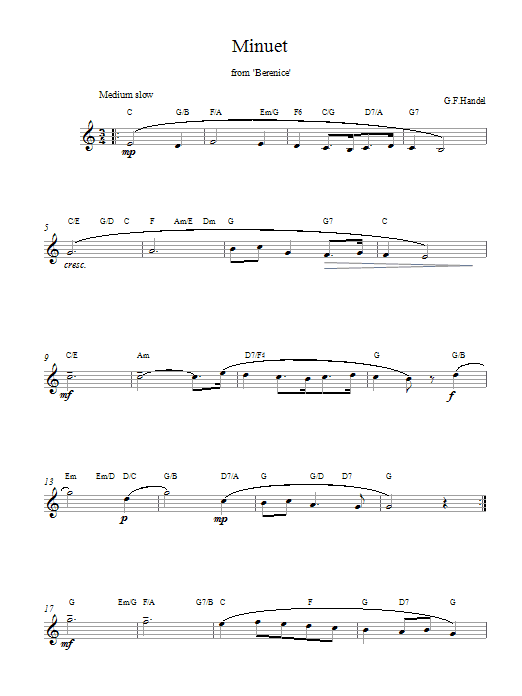 George Frideric Handel Minuet (from Berenice) Sheet Music Notes & Chords for Melody Line & Chords - Download or Print PDF