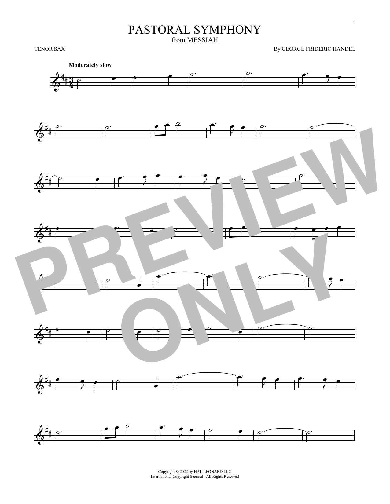 George Frideric Handel Pastoral Symphony Sheet Music Notes & Chords for Alto Sax Solo - Download or Print PDF
