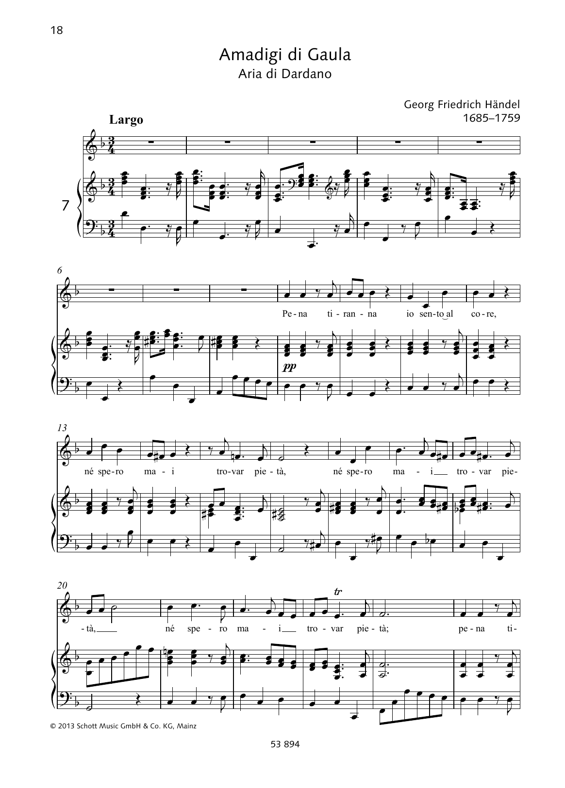 George Frideric Handel Pena tirana Sheet Music Notes & Chords for Piano & Vocal - Download or Print PDF