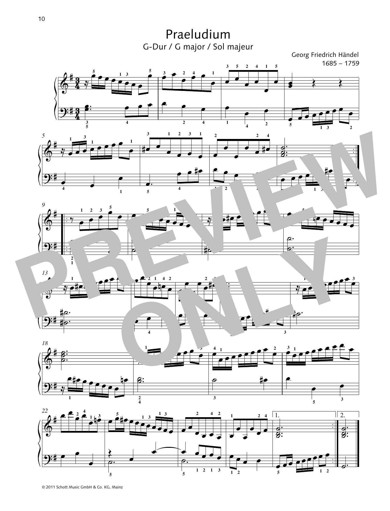 George Frideric Handel Prelude G major Sheet Music Notes & Chords for Piano Solo - Download or Print PDF