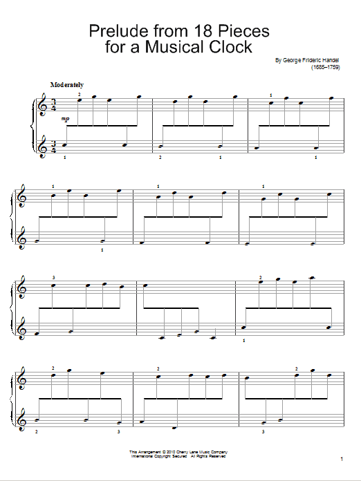 George Frideric Handel Prelude In C For A Musical Clock Sheet Music Notes & Chords for Easy Piano - Download or Print PDF