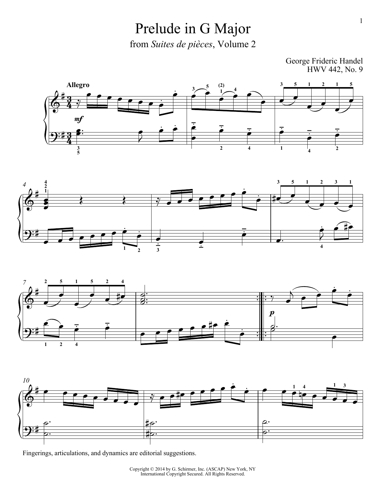 George Frideric Handel Prelude In G Major, HWV 442 Sheet Music Notes & Chords for Piano - Download or Print PDF