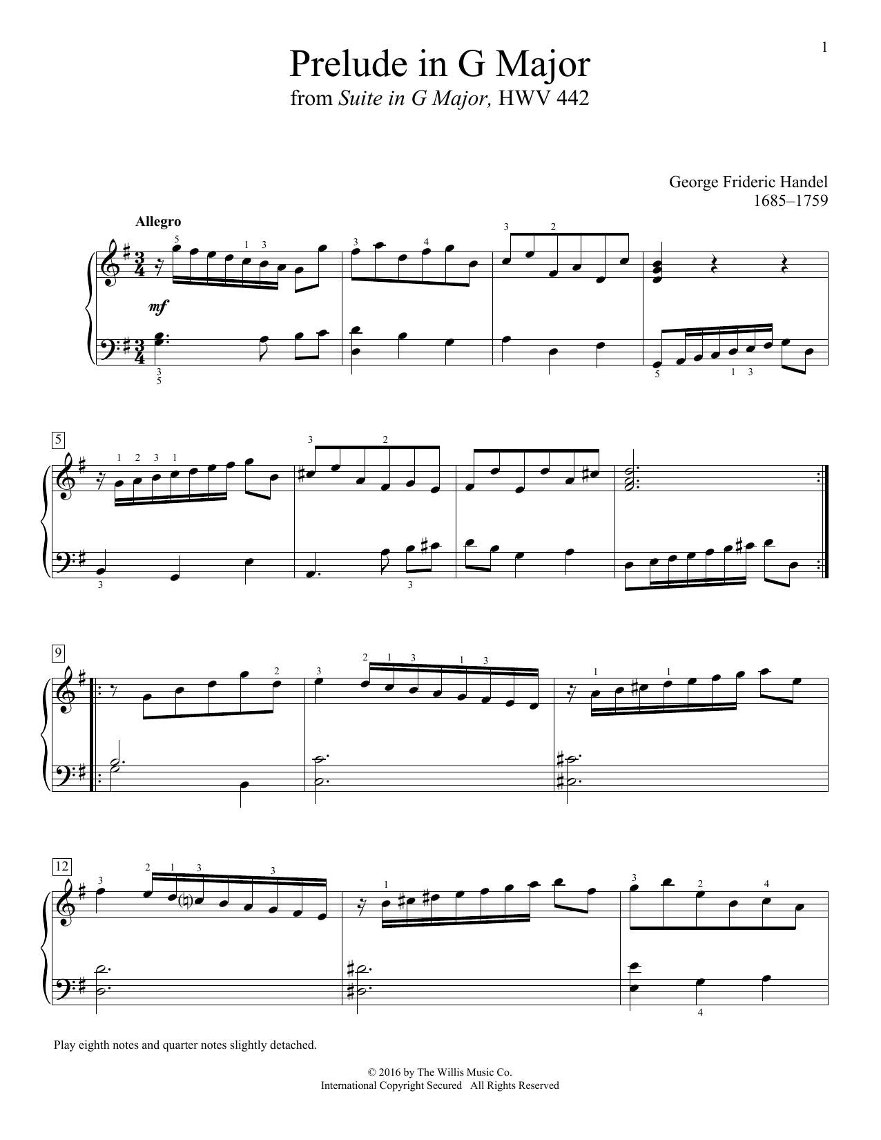 George Frideric Handel Prelude In G Major Sheet Music Notes & Chords for Educational Piano - Download or Print PDF