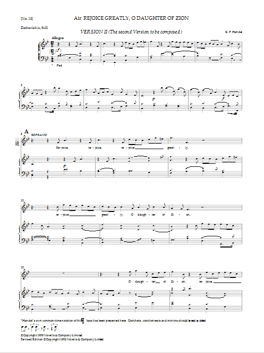 George Frideric Handel Rejoice Greatly, O Daughter Of Zion (Version II) Sheet Music Notes & Chords for SATB Choir - Download or Print PDF
