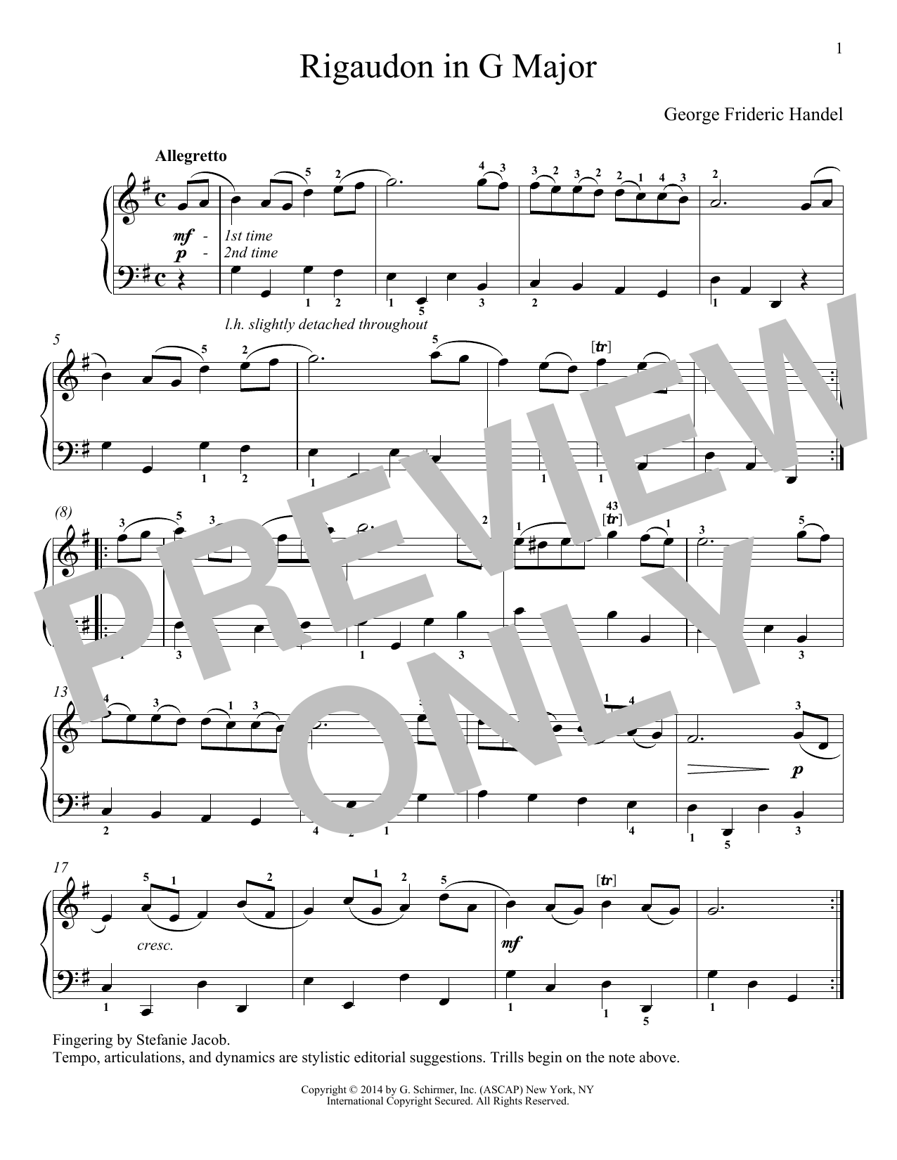 George Frideric Handel Rigaudon Sheet Music Notes & Chords for Piano Solo - Download or Print PDF