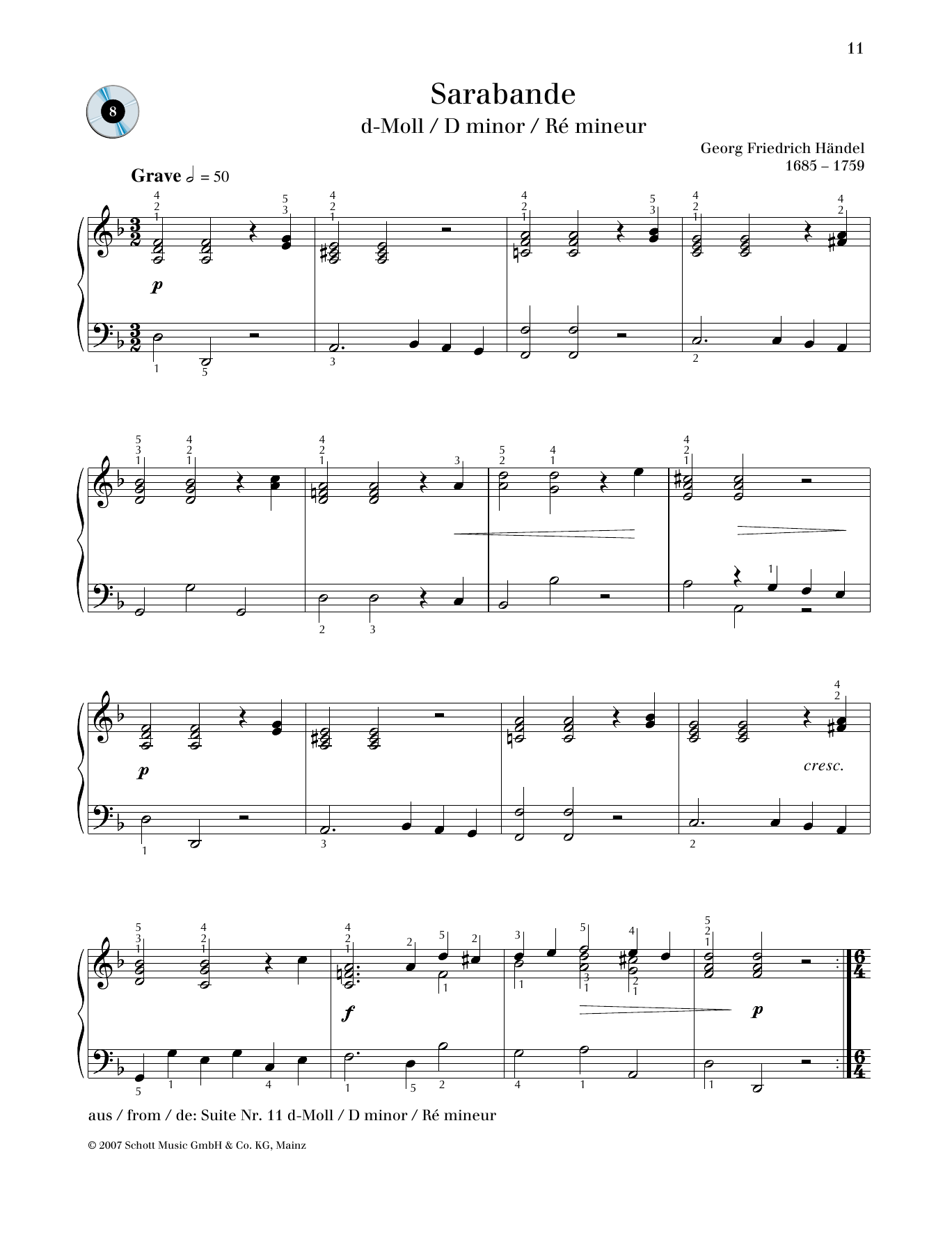 George Frideric Handel Sarabande D minor Sheet Music Notes & Chords for Piano Solo - Download or Print PDF