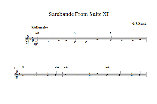 George Frideric Handel Sarabande (from Harpsichord Suite in D Minor) Sheet Music Notes & Chords for Melody Line & Chords - Download or Print PDF
