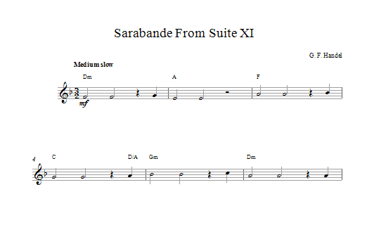 George Frideric Handel Sarabande (from Suite XI) Sheet Music Notes & Chords for Flute - Download or Print PDF