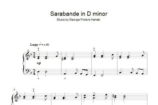 George Frideric Handel Sarabande in D minor Sheet Music Notes & Chords for Easy Piano - Download or Print PDF